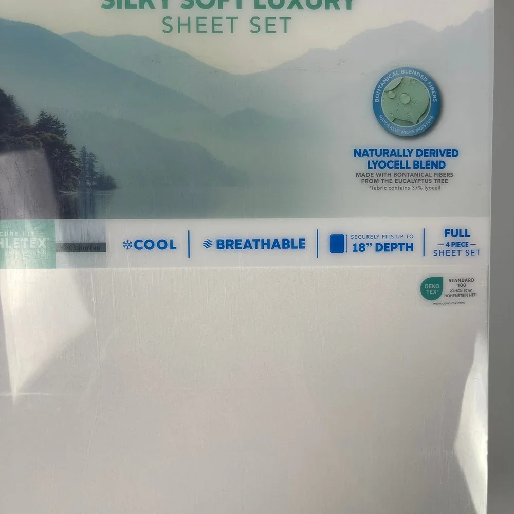 Columbia Silky Soft Luxury Full Sheet Set White Lyocell Blend 4pc 18